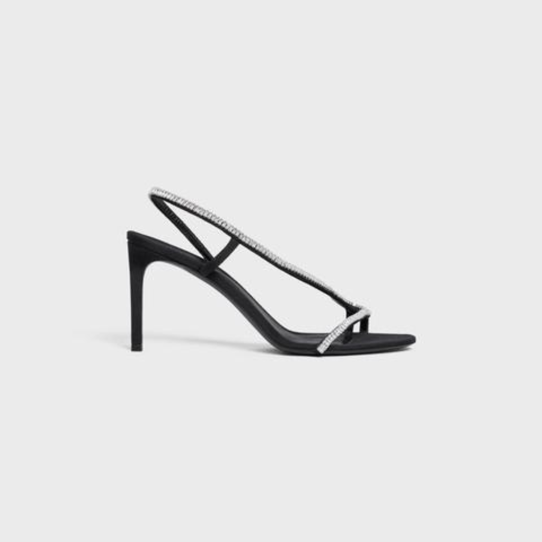 SOIR CROSS-OVER SANDAL in GROS GRAIN WITH STRASS – 60% COTTON 40% STRASS100% Goatskin Lining3.3 IN (85 MM) heelALMOND TOE – LUX VERSE Luxury Designer Fashion Outlet