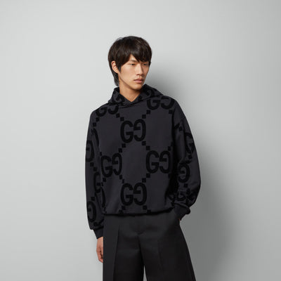 GG FLOCKED PRINT COTTON FLEECE SWEATSHIRT - LUX VERSE - Luxury designer fashion outlet