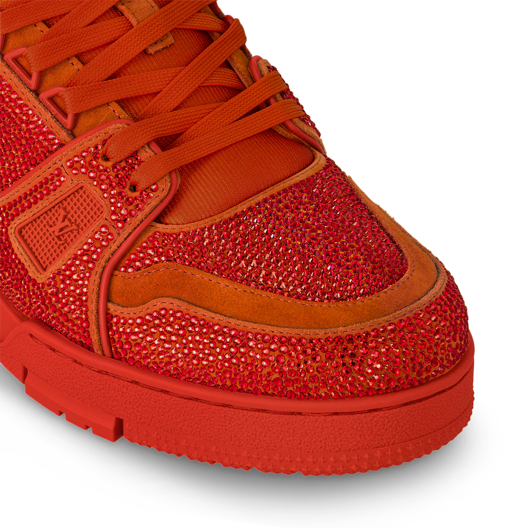 Trainer Sneaker Orange Crystal – the design is complemented by rubber details, including the Initials and the Vuitton – LUX VERSE Luxury Designer Fashion Outlet