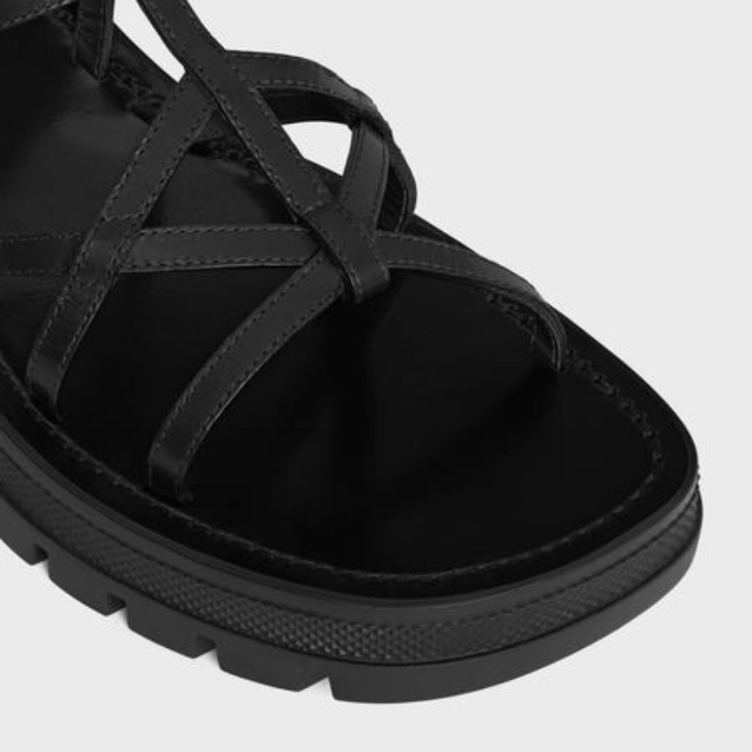 CLEA TRIOMPHE STRAPPY SANDAL in CALFSKIN - VEGETAL TANNING – 100% CALFSKIN100% Calfskin LinningTRIOMPHE METAL PIECE EMBOSSED ON – LUX VERSE Luxury Designer Fashion Outlet