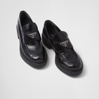 Chocolate brushed leather loafers – emphasized by the iconic enameled triangle logo, these retro-inspired loafers are – LUX VERSE Luxury Designer Fashion Outlet