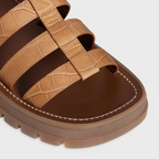 CLEA TRIOMPHE GLADIATOR SANDAL in CROCODILE STAMPED CALFSKIN – tHE OUTSOLEADJUSTABLE BUCKLELEATHER INSOLECHUNKY LUG RUBBER OUTSOLE – LUX VERSE Luxury Designer Fashion Outlet