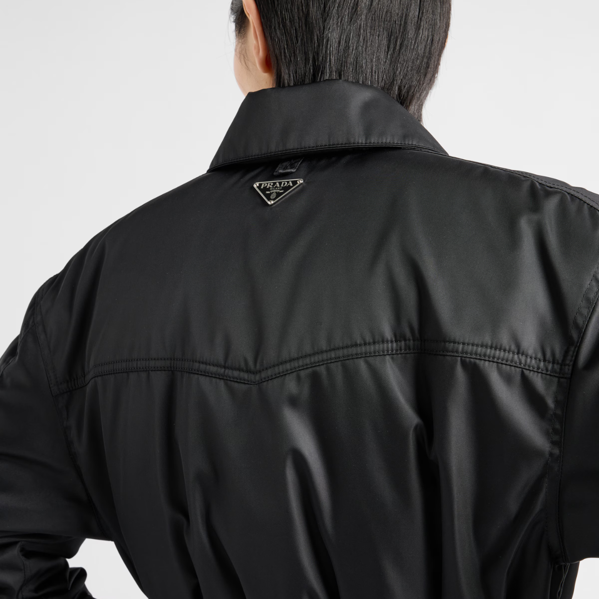 Re-Nylon down fashion jacket – goose down padding Shirt-style collar Long sleeves Straight cuff Zipper and snap – LUX VERSE Luxury Designer Fashion Outlet