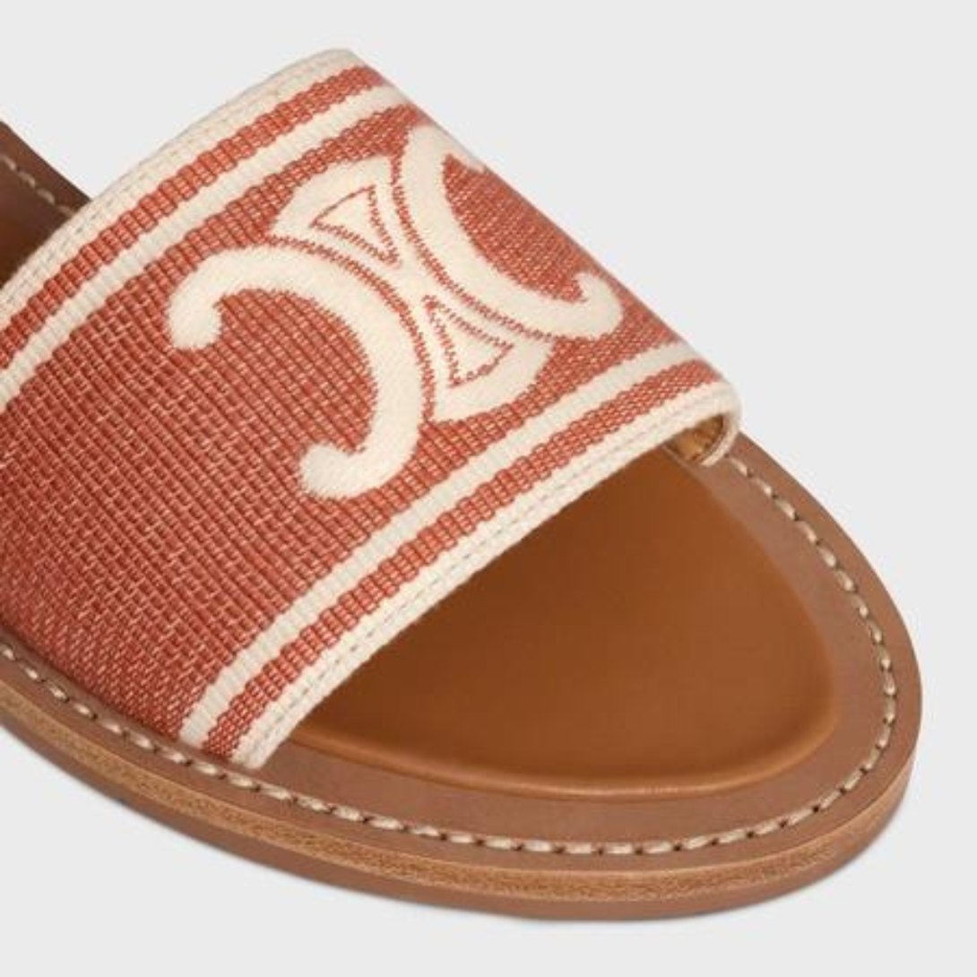 LYMPIA SANDAL in TRIOMPHE JACQUARD CANVAS & CALFSKIN – sHAPEENGRAVED ADJUSTABLE BUCKLESLIGHTY PADDED LEATHER INSOLERUBBER OUTSOLE – LUX VERSE Luxury Designer Fashion Outlet