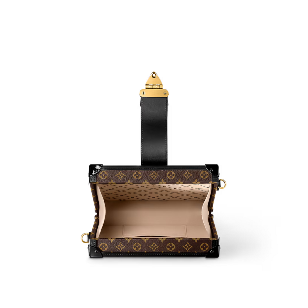 Petite Malle Coated Canvas – it can be carried as a clutch or attached to the adjustable strap for cross-body wear – LUX VERSE Luxury Designer Fashion Outlet