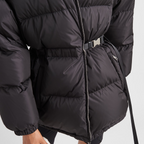 Light Re-Nylon puffer jacket – the stand-up collar, the belt with buckle at the waist and the drawstring hem define – LUX VERSE Luxury Designer Fashion Outlet