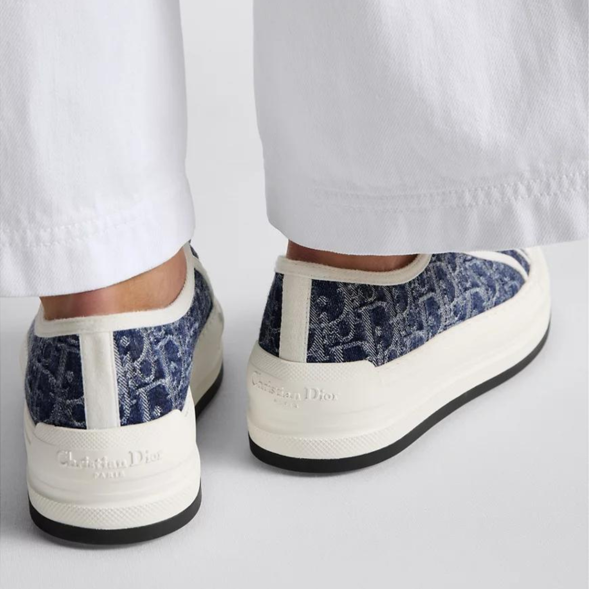 Platform Denim Embroidered Sneaker – the deep blue Oblique embroidered cotton upper features a comfortable thick sole, – LUX VERSE Luxury Designer Fashion Outlet