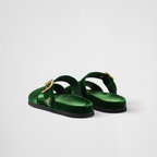 Velvet slides – the footwear defined by metal buckles has comfortable rubber soles and is decorated – LUX VERSE Luxury Designer Fashion Outlet