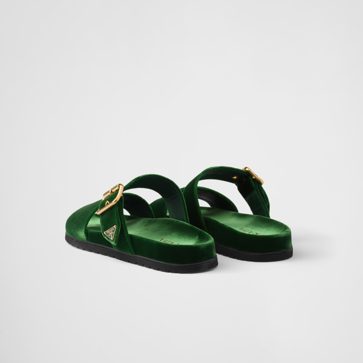 Velvet slides – the footwear defined by metal buckles has comfortable rubber soles and is decorated – LUX VERSE Luxury Designer Fashion Outlet