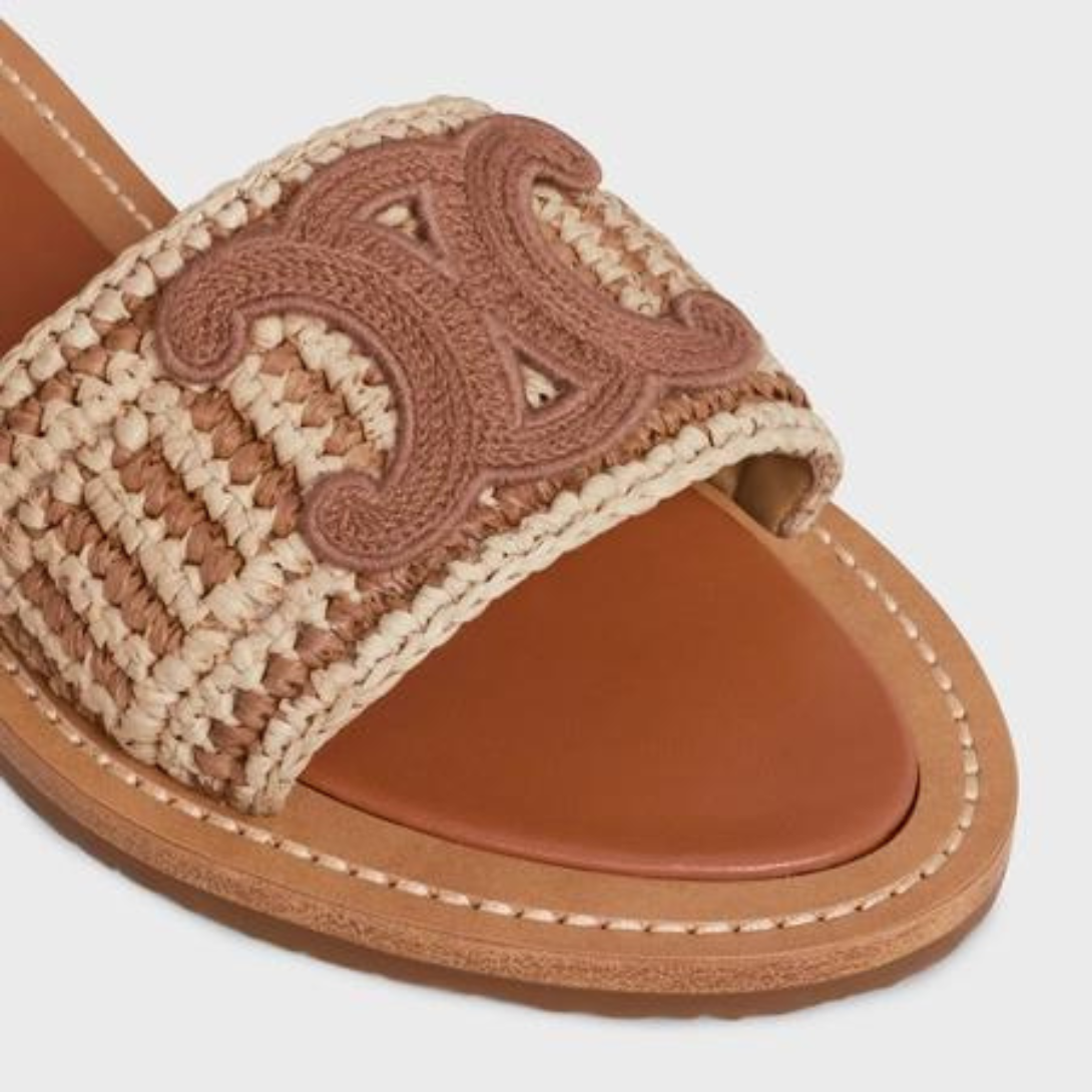 LYMPIA MULE in RAFFIA – 100% RAFFIA100% Calfskin LinningROUND TOE SHAPETRIOMPHE PATCH EMBROIDERED – LUX VERSE Luxury Designer Fashion Outlet