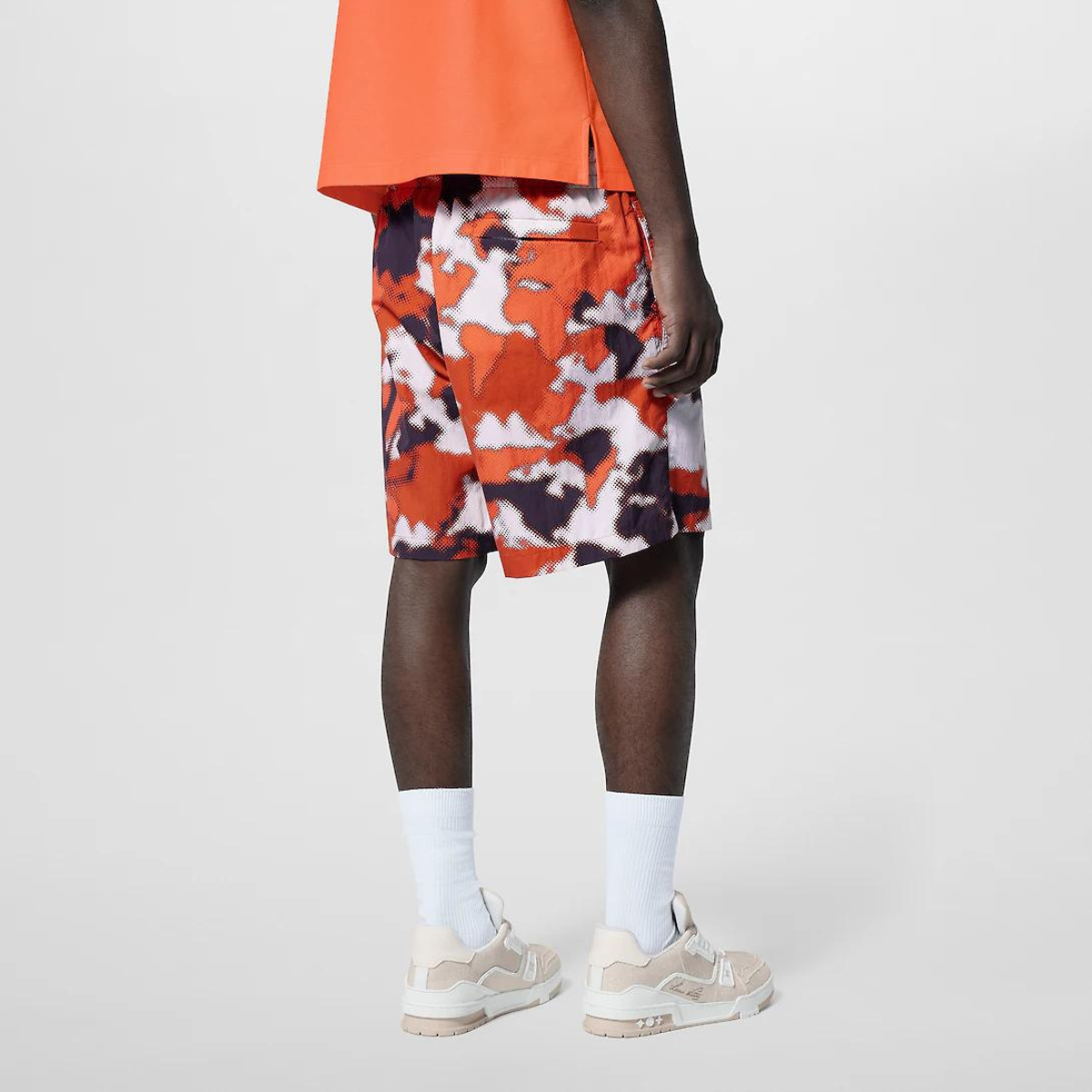 Printed Nylon Swim Shorts Orange Flame – these graphic swim shorts in warm orange tones feature the collection’s LV – LUX VERSE Luxury Designer Fashion Outlet