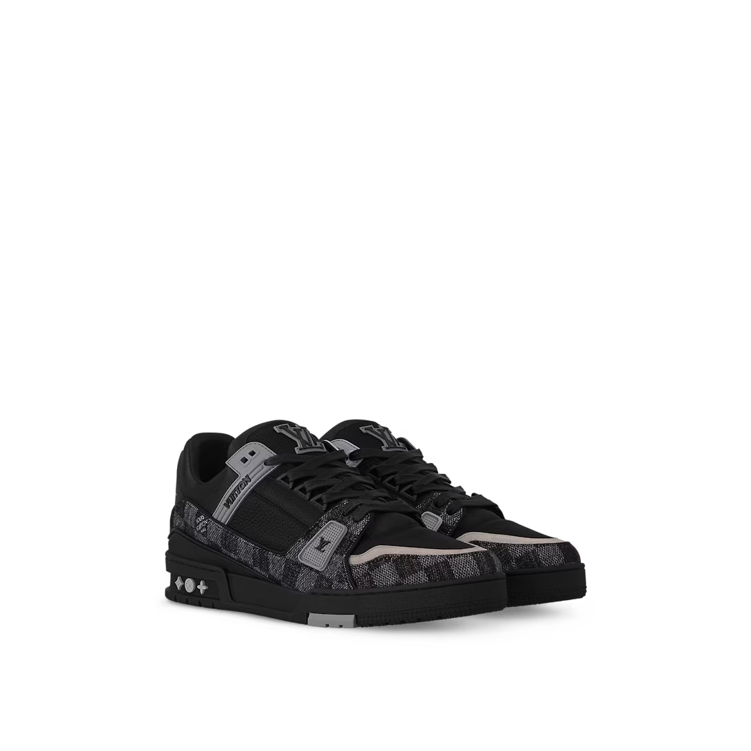 Trainer Smooth Sneaker – this edition of the Trainer sneaker pairs Damier denim with smooth calf leather – LUX VERSE Luxury Designer Fashion Outlet