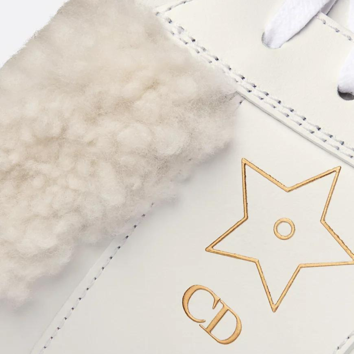 Star Sneaker Calfskin Shearling – crafted in white calfskin, it is enhanced by lining and a low heel tab in shearling – LUX VERSE Luxury Designer Fashion Outlet