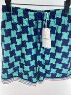 Türkisfarbene karierte Seidenshorts – Herren