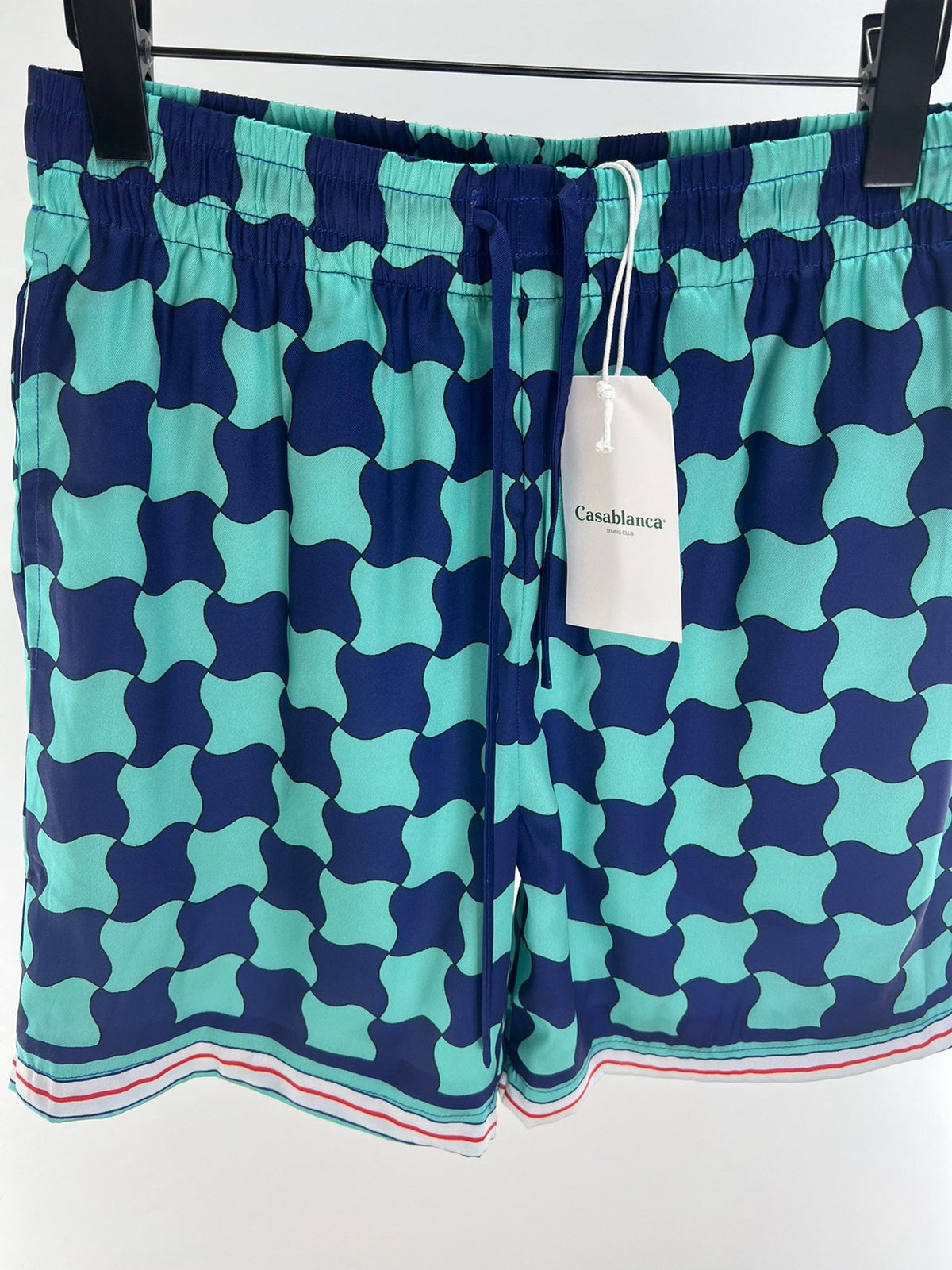 Teal Checkerboard Silk Shorts - Men's