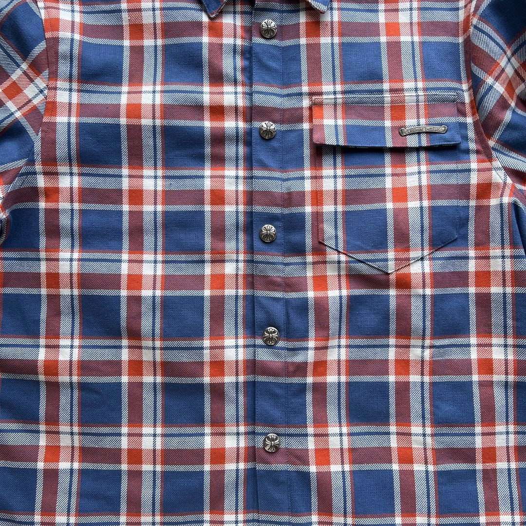 Blaues Flanell-Langarmshirt mit Print auf den Ärmeln – Herren
