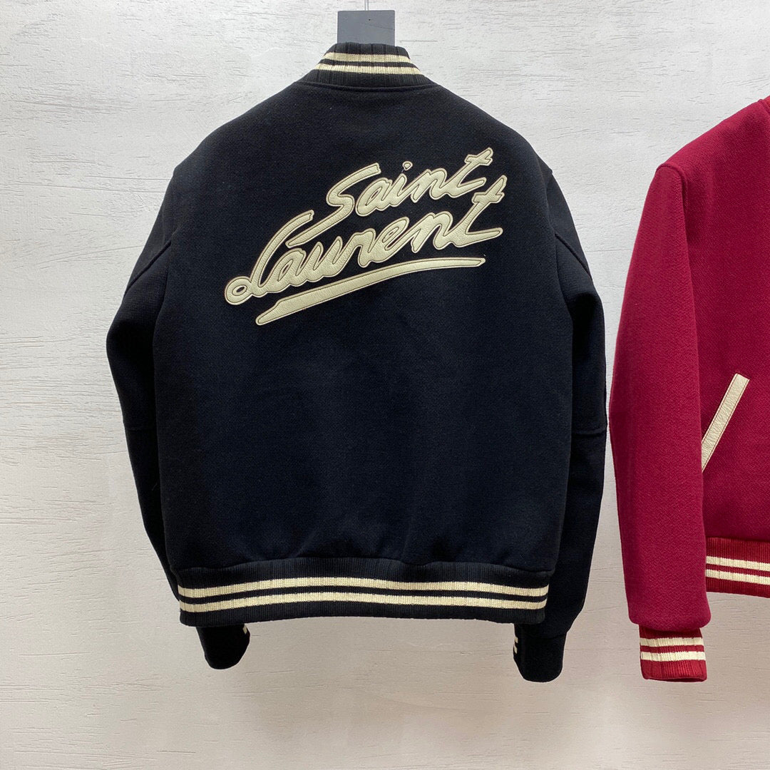 Navy Wool Contrast Trim Varsity - Men's
