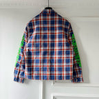 Blaues Flanell-Langarmshirt mit Print auf den Ärmeln – Herren
