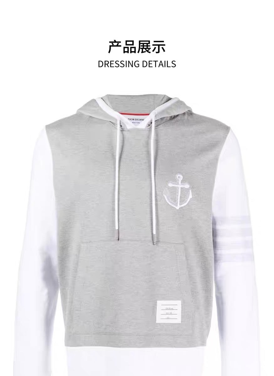 Graue Baumwoll-Fleecejacke mit Reißverschluss und Colourblock-Design – Herren