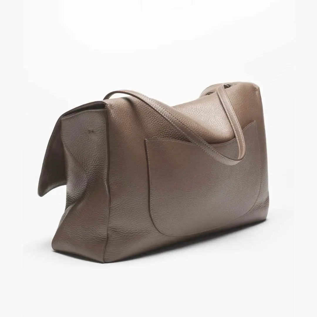 Maxi Flap Bag – material: Grained Calfskin & Silver-Tone Metal – LUX VERSE Luxury Designer Fashion Outlet