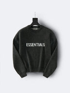 Grauer Rundhals-Pullover mit Text-Logo aus Wolle – Herren