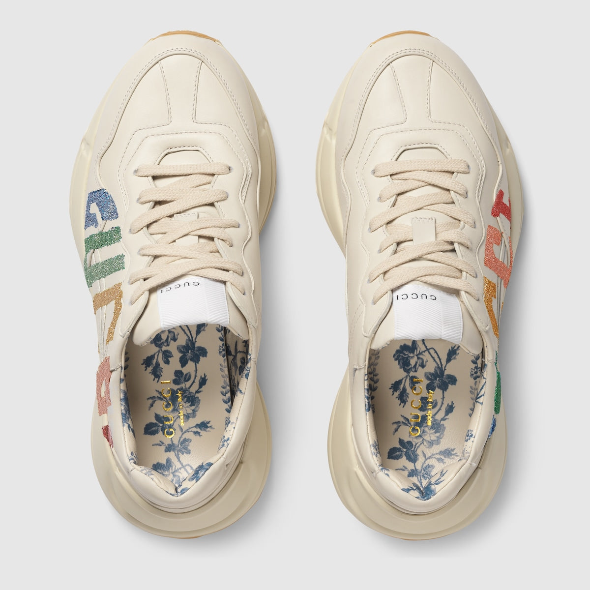 Rhyton sneaker with logo – inspired by the tags decorating retro athletic uniforms, the glitter game motif – LUX VERSE Luxury Designer Fashion Outlet