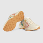 Rhyton sneaker with logo – white leather with rainbow glitter game motif Women's Logo tag Rubber sole Low heel – LUX VERSE Luxury Designer Fashion Outlet