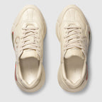 Women's Rhyton sneaker with logo – ivory leather with vintage logo Women's Logo tag Rubber sole Mid-heel 2.5"height – LUX VERSE Luxury Designer Fashion Outlet
