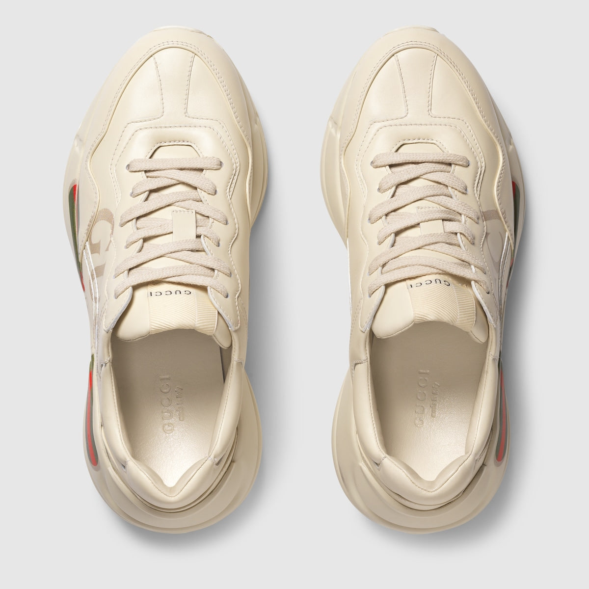 Women's Rhyton sneaker with logo – ivory leather with vintage logo Women's Logo tag Rubber sole Mid-heel 2.5"height – LUX VERSE Luxury Designer Fashion Outlet