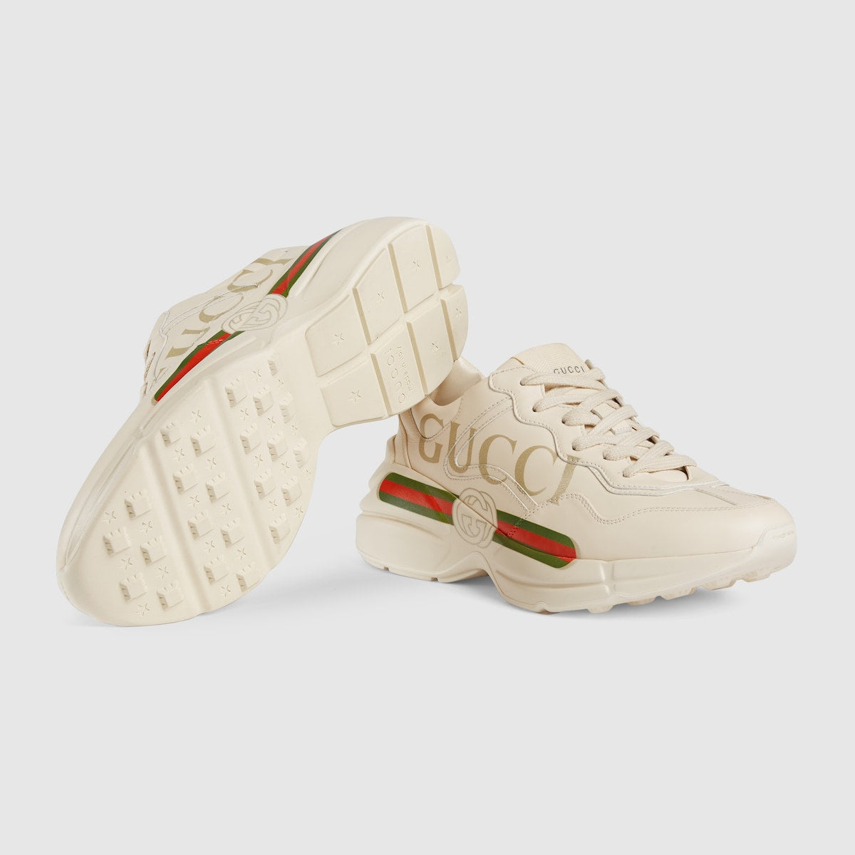 Women's Rhyton sneaker with logo – ivory leather with vintage logo Women's Logo tag Rubber sole Mid-heel 2.5"height – LUX VERSE Luxury Designer Fashion Outlet