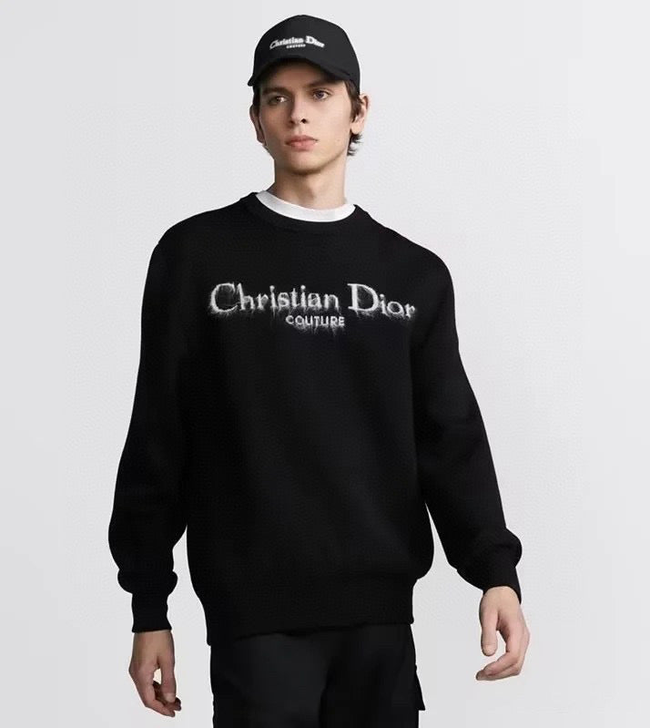 Rundhals-Pullover aus schwarzer Wolle mit Textlogo – Herren