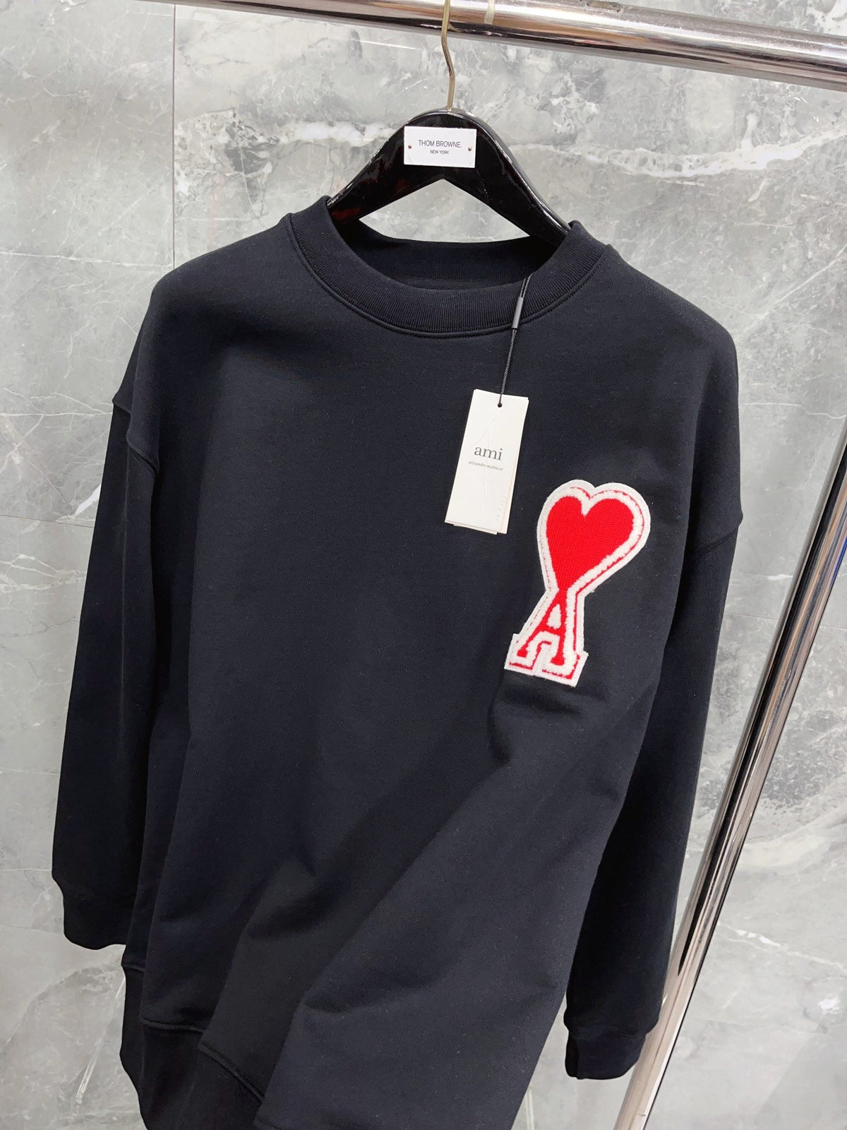 Navy Cotton Heart Logo Crewneck - Men's