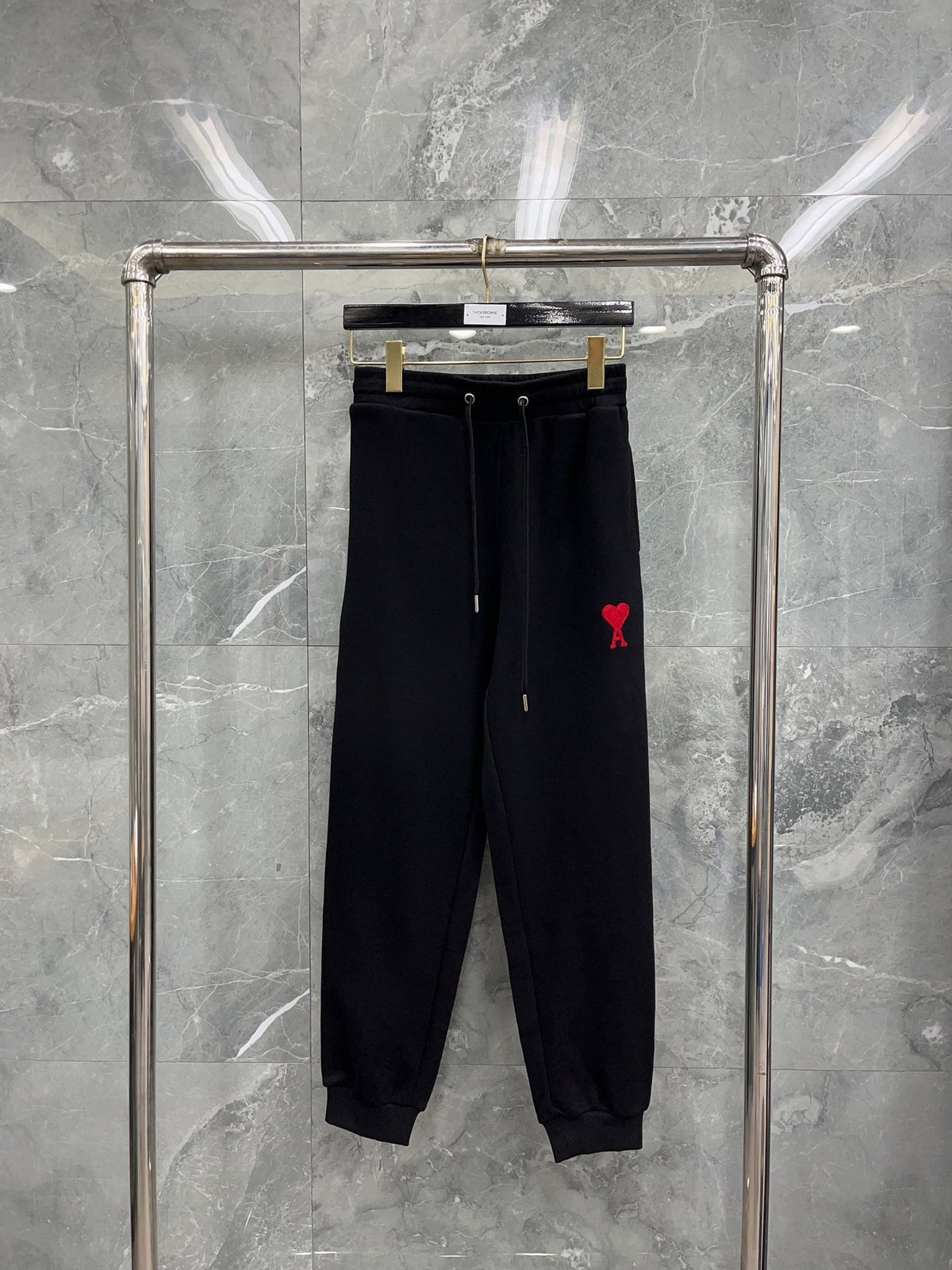 Black Cotton Heart Logo Joggers - Men's