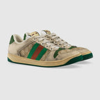 Men's Screener Gg Sneaker – white leather and GG canvas Green and orange Web with vintage effect Green leather – LUX VERSE Luxury Designer Fashion Outlet
