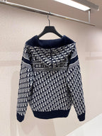 Marineblaues Jacquard-Monogramm-Panel-Rundhals-Sweatshirt – Herren
