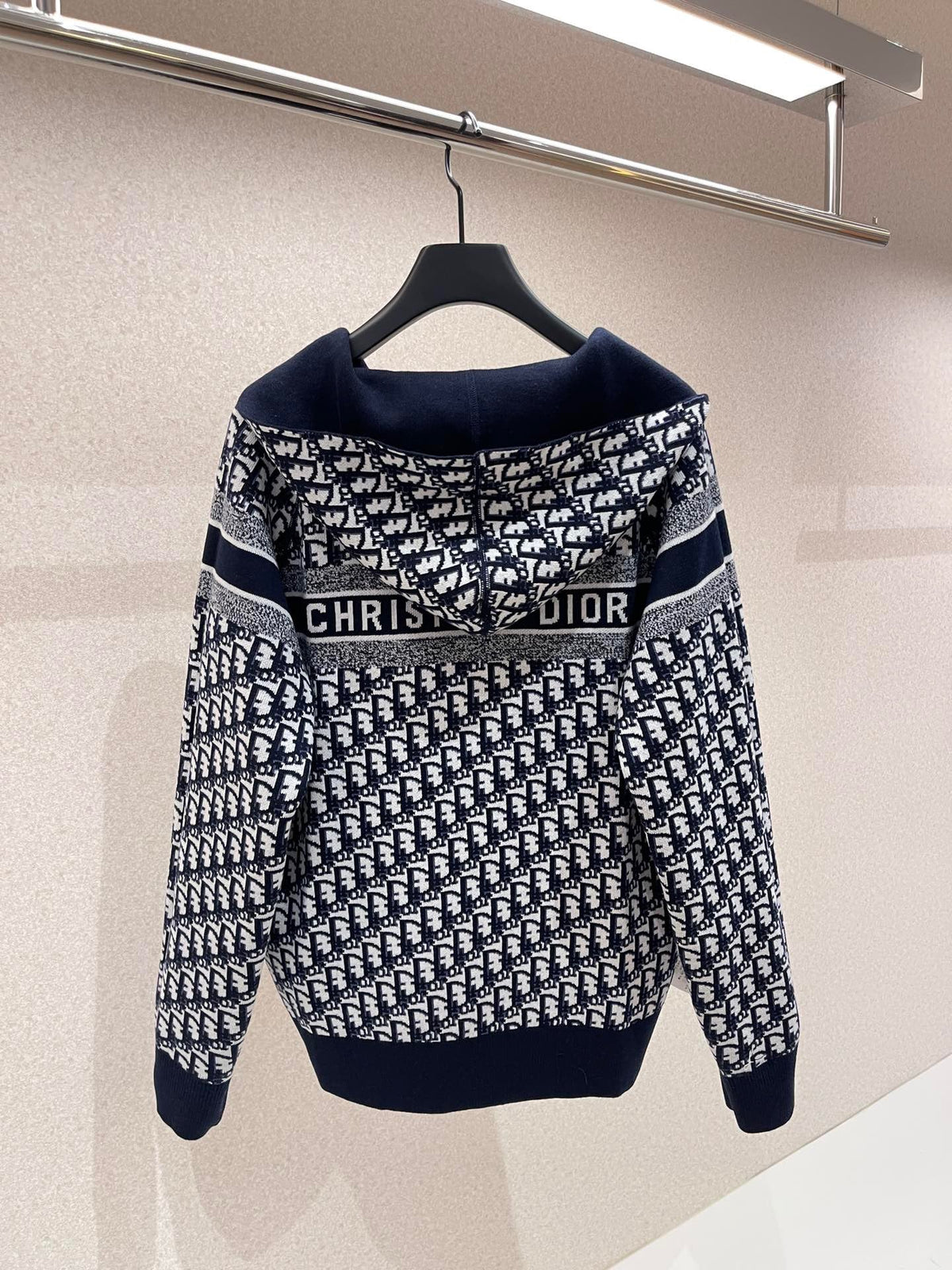 Marineblaues Jacquard-Monogramm-Panel-Rundhals-Sweatshirt – Herren