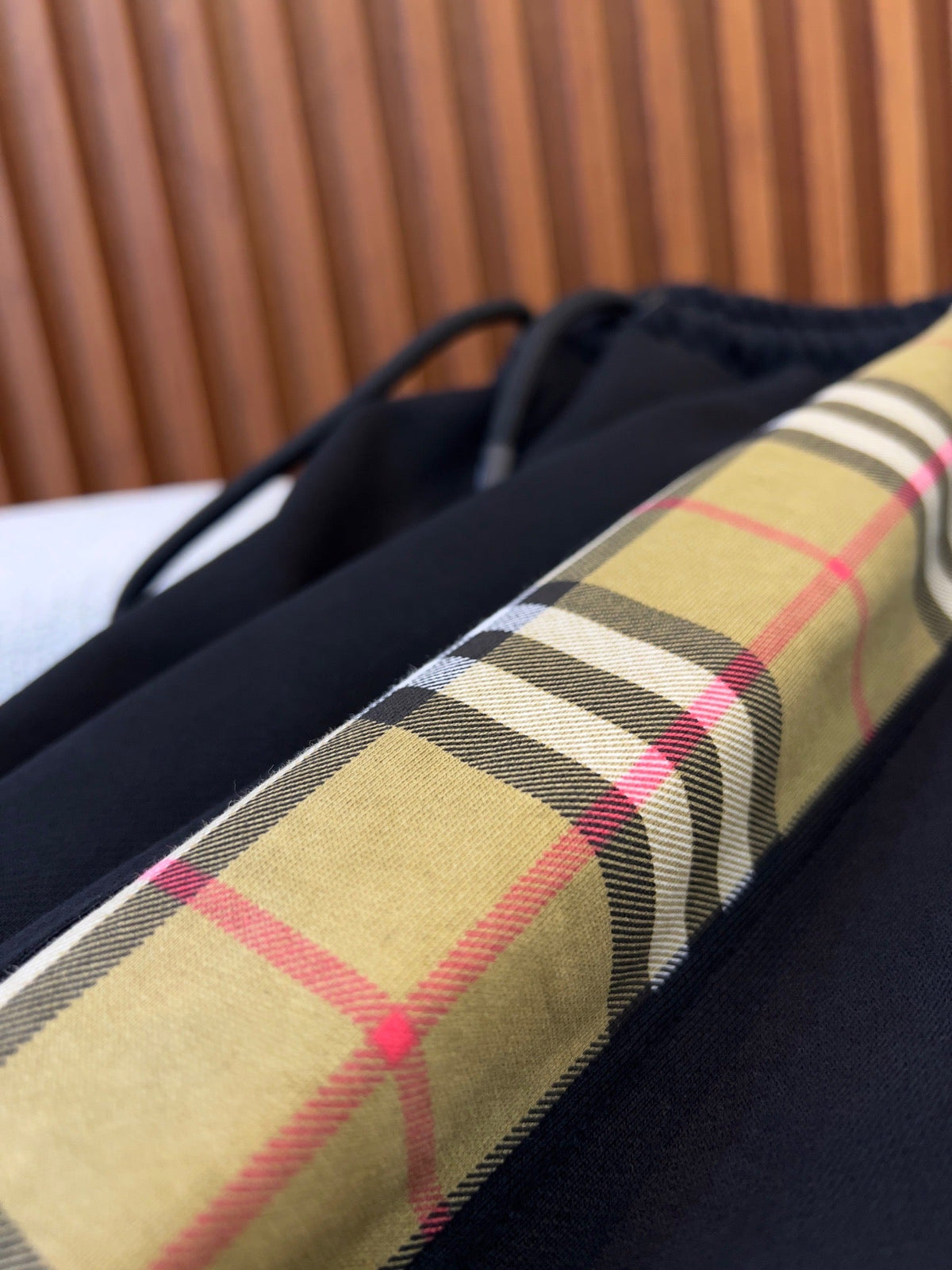Black Cotton Check Panel Joggers - Men's