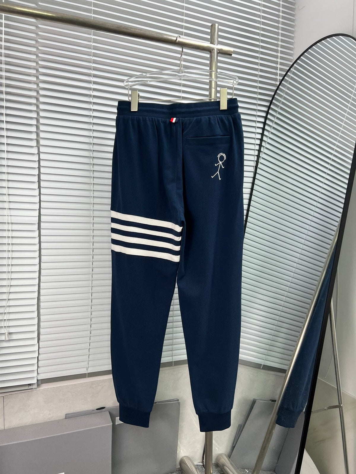 Navy Cotton Bar Stripe Joggers - Men's