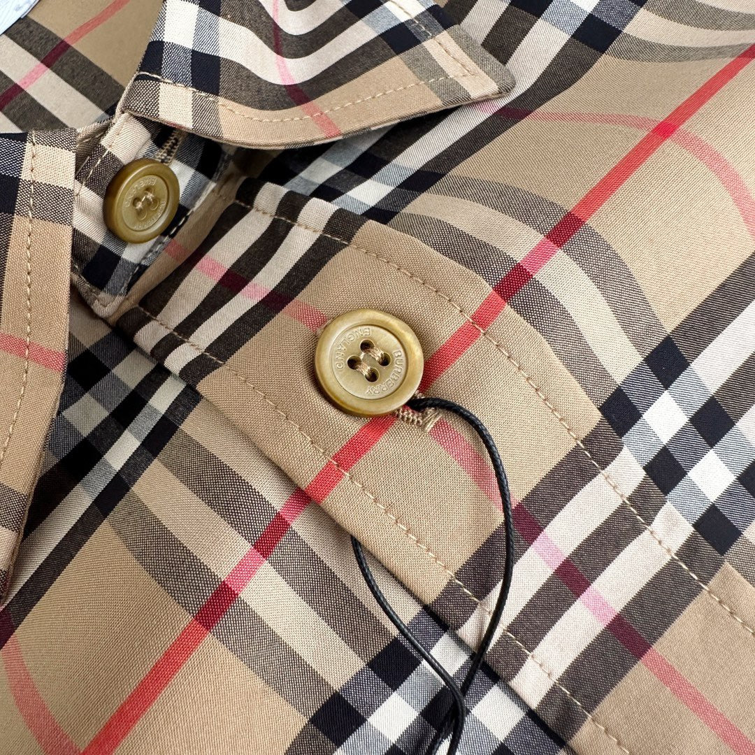 Beige Baumwoll-Langarmshirt mit Vintage Check – Herren