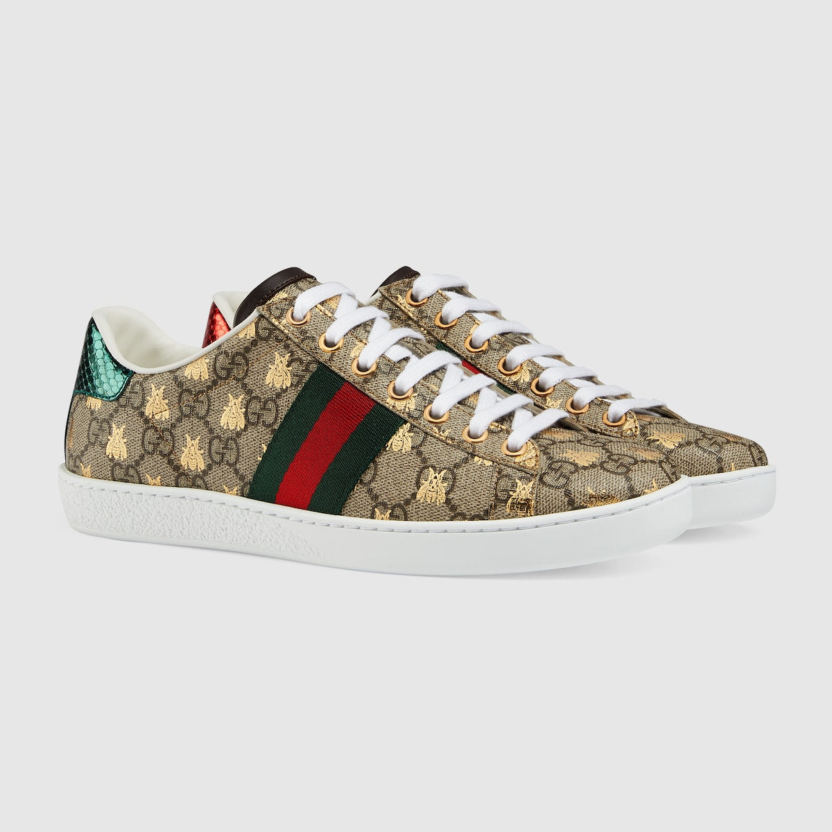 Women's Ace sneaker with bees – a metallic gold bees print embellishes the low-top silhouette – LUX VERSE Luxury Designer Fashion Outlet