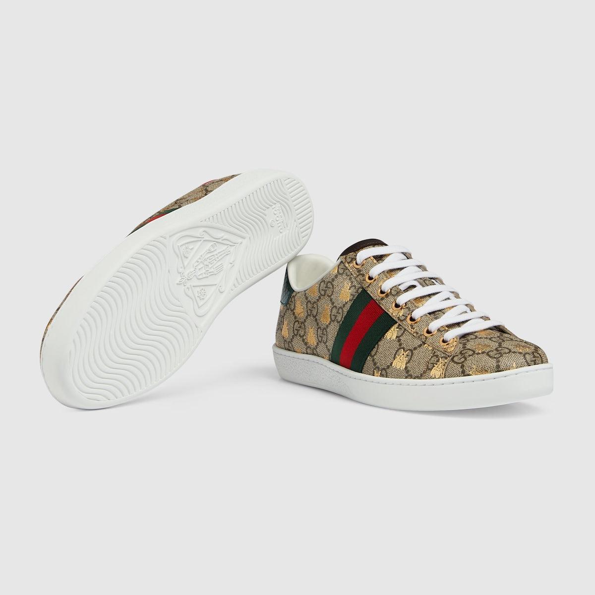 Women's Ace sneaker with bees – a metallic gold bees print embellishes the low-top silhouette – LUX VERSE Luxury Designer Fashion Outlet
