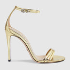 Women's heeled sandal with Double G – crafted in metallic platinum leather, the high-heel sandal sports a subtle design – LUX VERSE Luxury Designer Fashion Outlet
