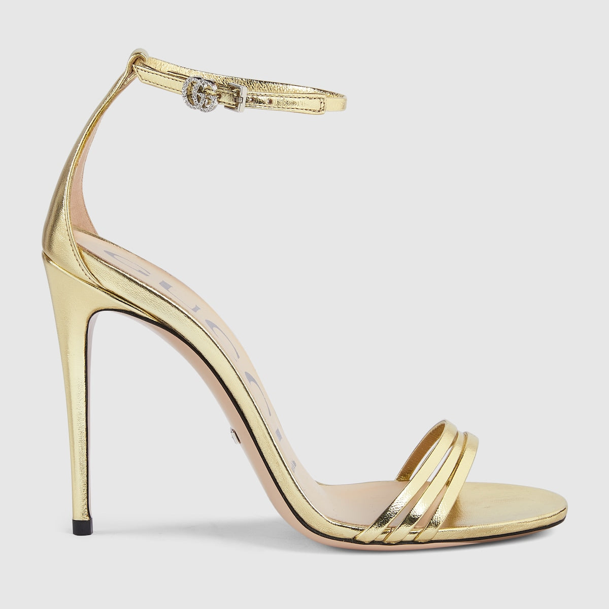 Women's heeled sandal with Double G – crafted in metallic platinum leather, the high-heel sandal sports a subtle design – LUX VERSE Luxury Designer Fashion Outlet