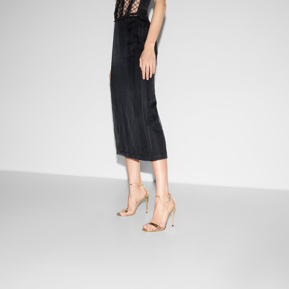 Women's heeled sandal with Double G – a delicate crystal Double G buckle embellishes the ankle strap – LUX VERSE Luxury Designer Fashion Outlet