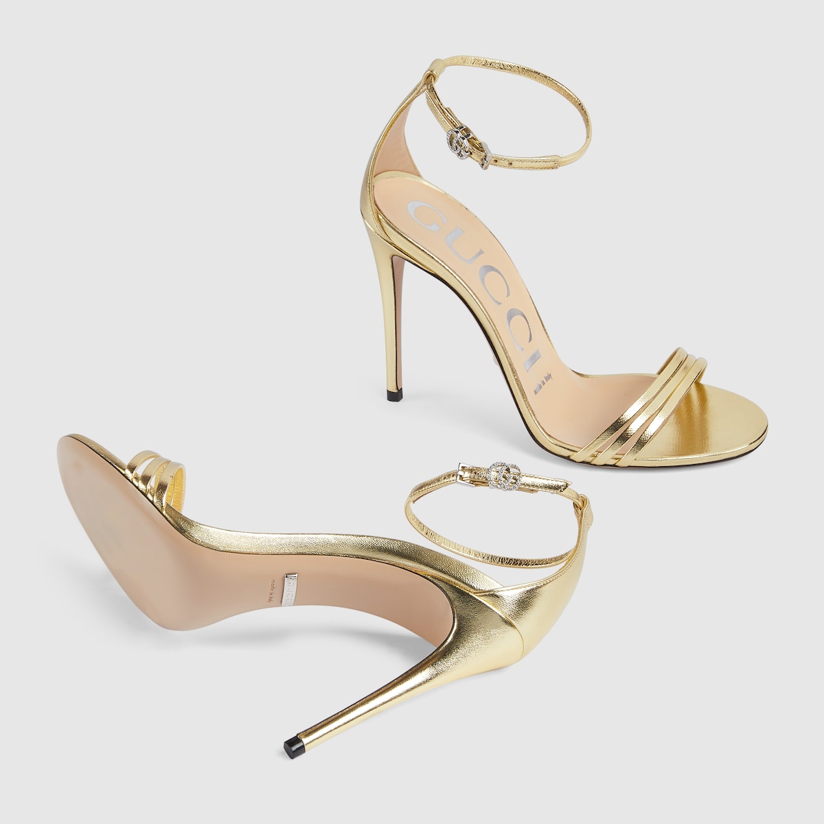 Women's heeled sandal with Double G – crafted in metallic platinum leather, the high-heel sandal sports a subtle design – LUX VERSE Luxury Designer Fashion Outlet