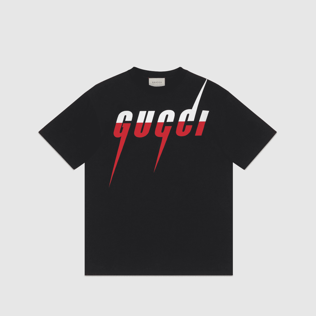 Black T-SHIRT WITH BLADE PRINT – designed with an oversize fit, this piece features the white and red Blade – LUX VERSE Luxury Designer Fashion Outlet