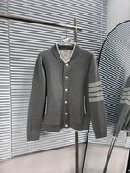 Marineblaue Strickjacke aus Wolle mit vier Streifen – Herren