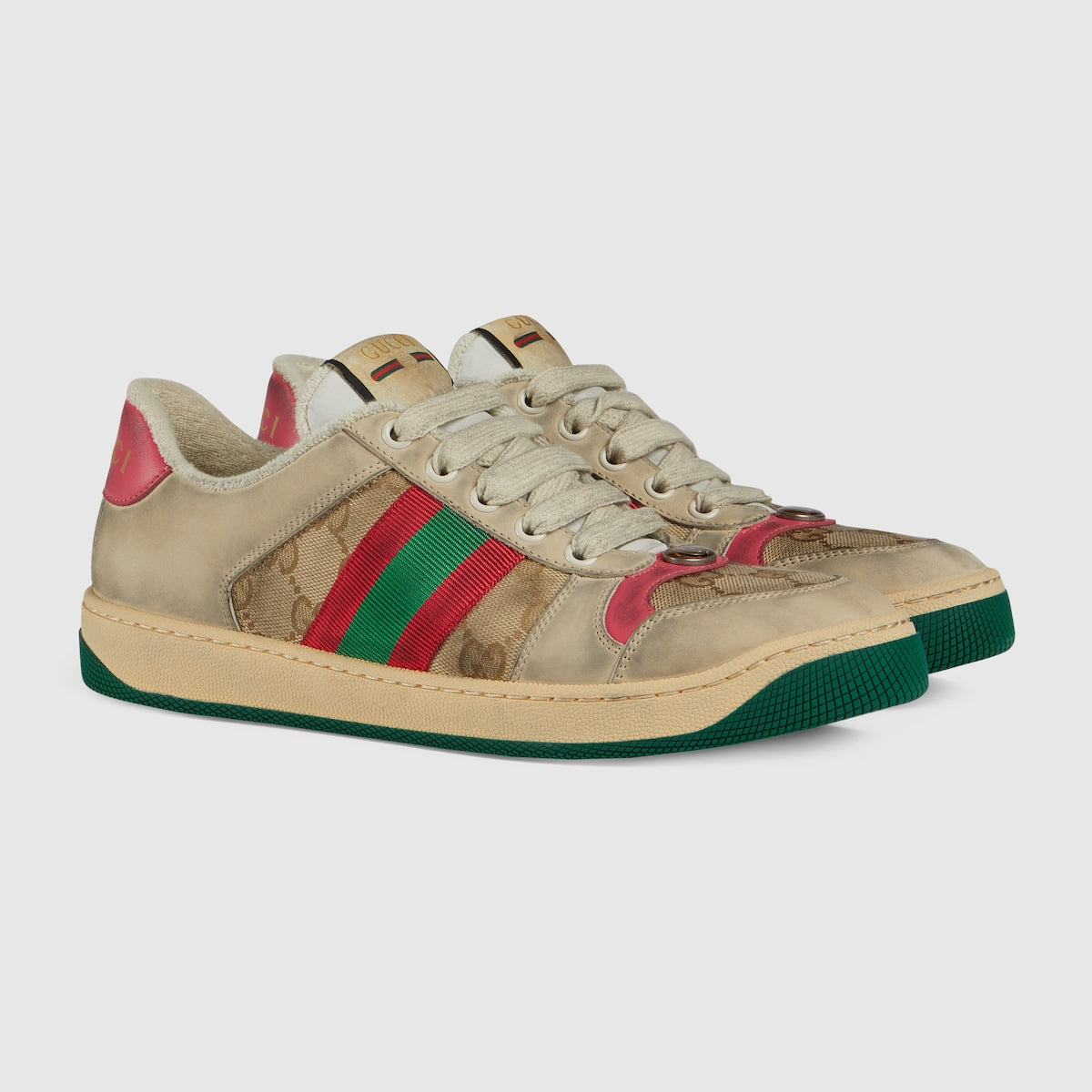 Screener Classic Sneaker – butter leather with beige/ebony original GG canvas Women's Green and orange Web – LUX VERSE Luxury Designer Fashion Outlet