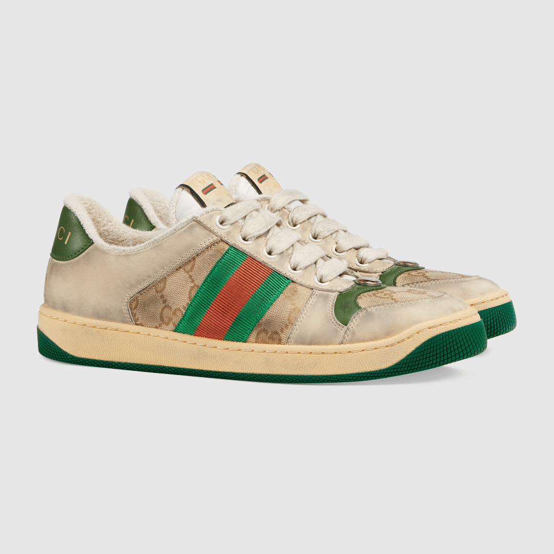Women's Screener Leather Sneaker – butter leather with beige/ebony GG canvas Women's Green and orange Web with vintage – LUX VERSE Luxury Designer Fashion Outlet