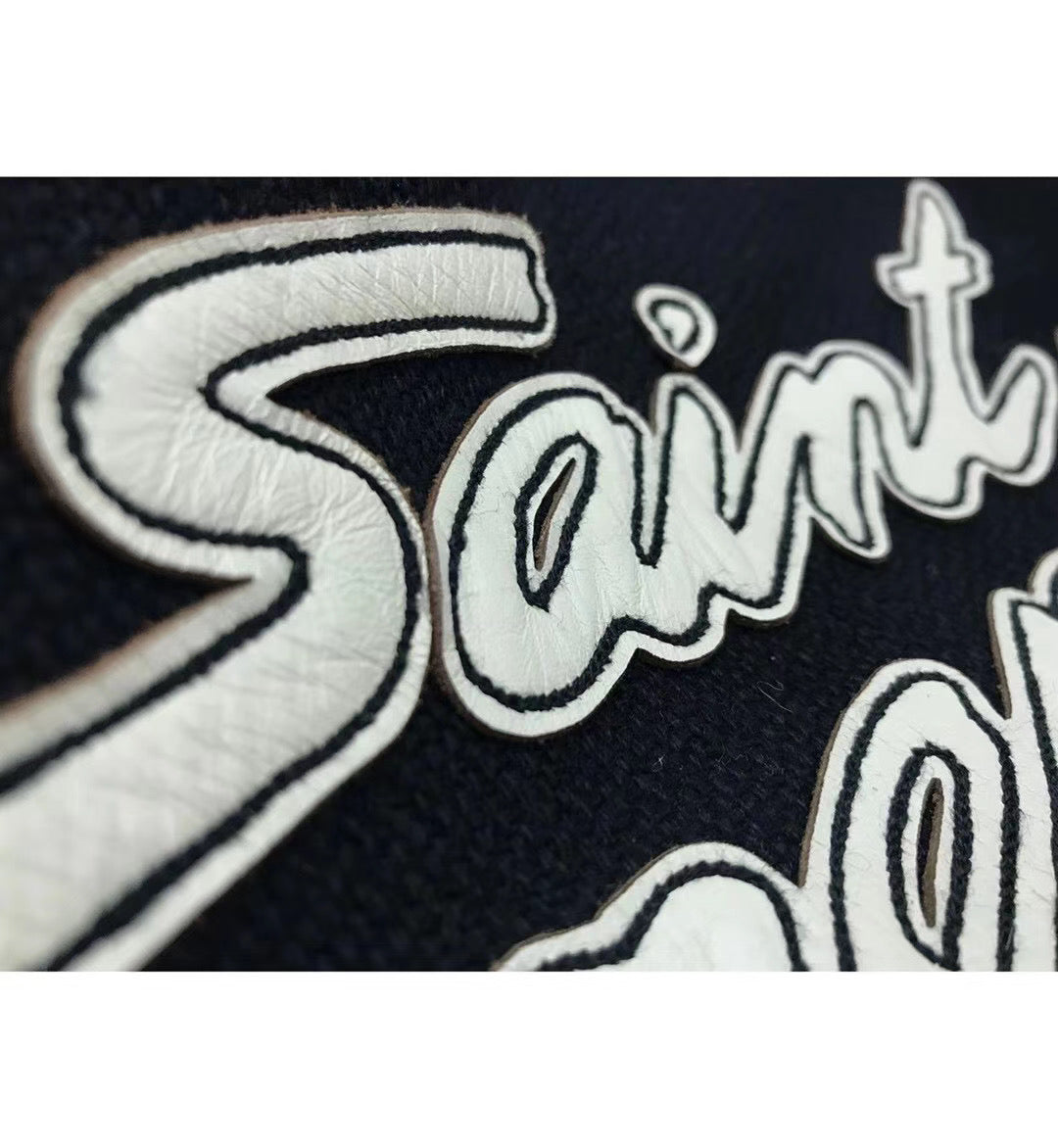 Black Wool Contrast Trim Varsity - Men's